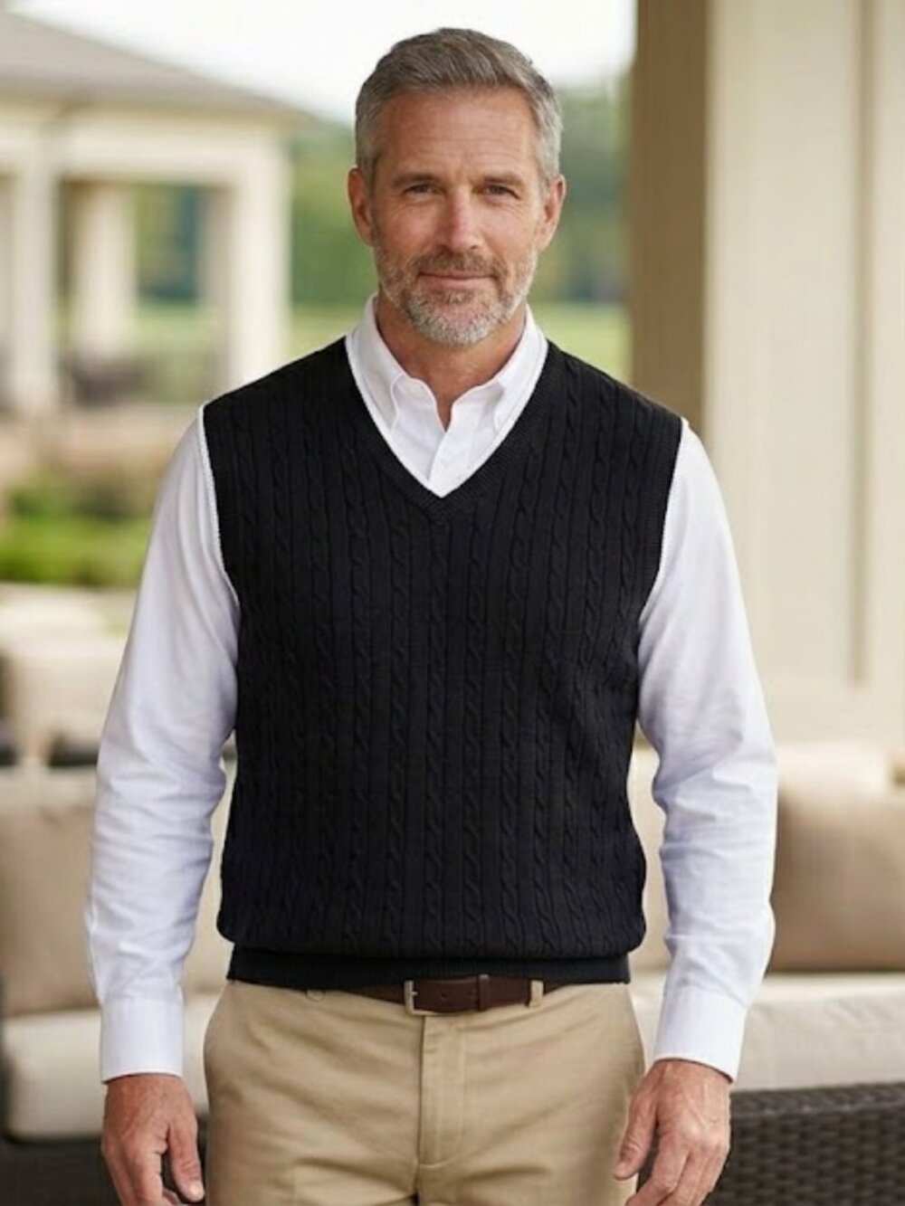 Cypress Links Golf Men's Black Cable-Knit V-Neck Sweater Vest 2X 100% Cotton